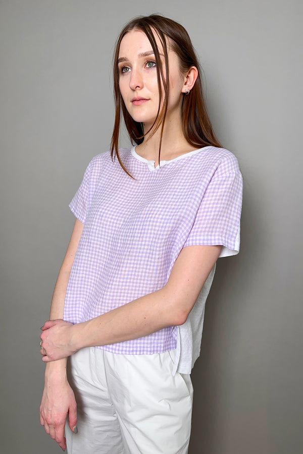 Rosso 35 Loose Fit Gingham Linen Top in Lilac - Ashia Mode