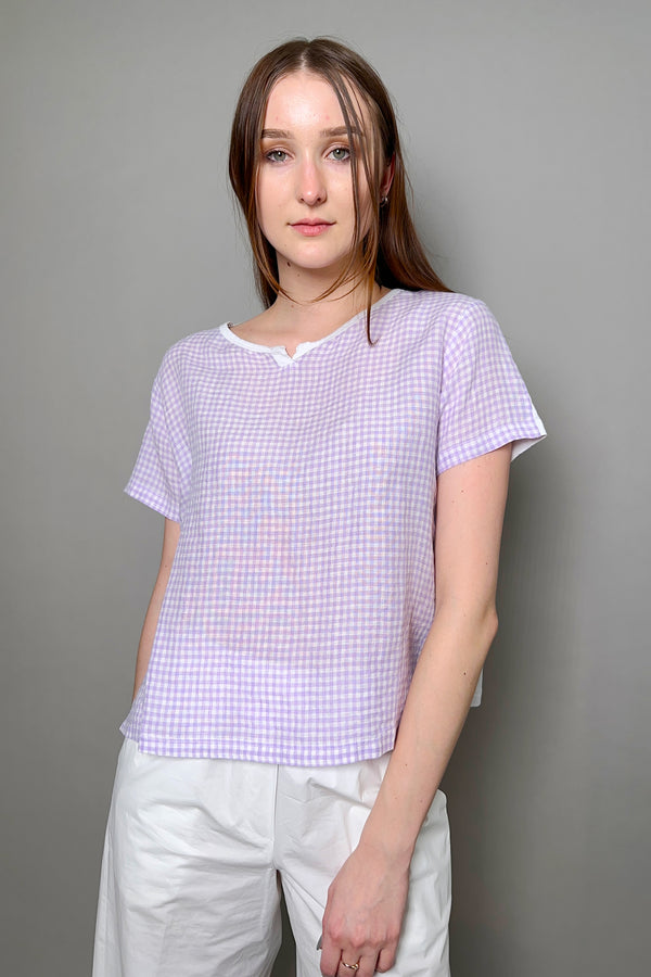 Rosso 35 Loose Fit Gingham Linen Top in Lilac - Ashia Mode