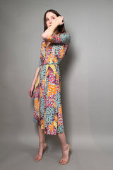 Rosso 35 Elbow Length Sleeve Belted Viscose Dress in Vibrant Multi Colored Abstract Print - Ashia Mode