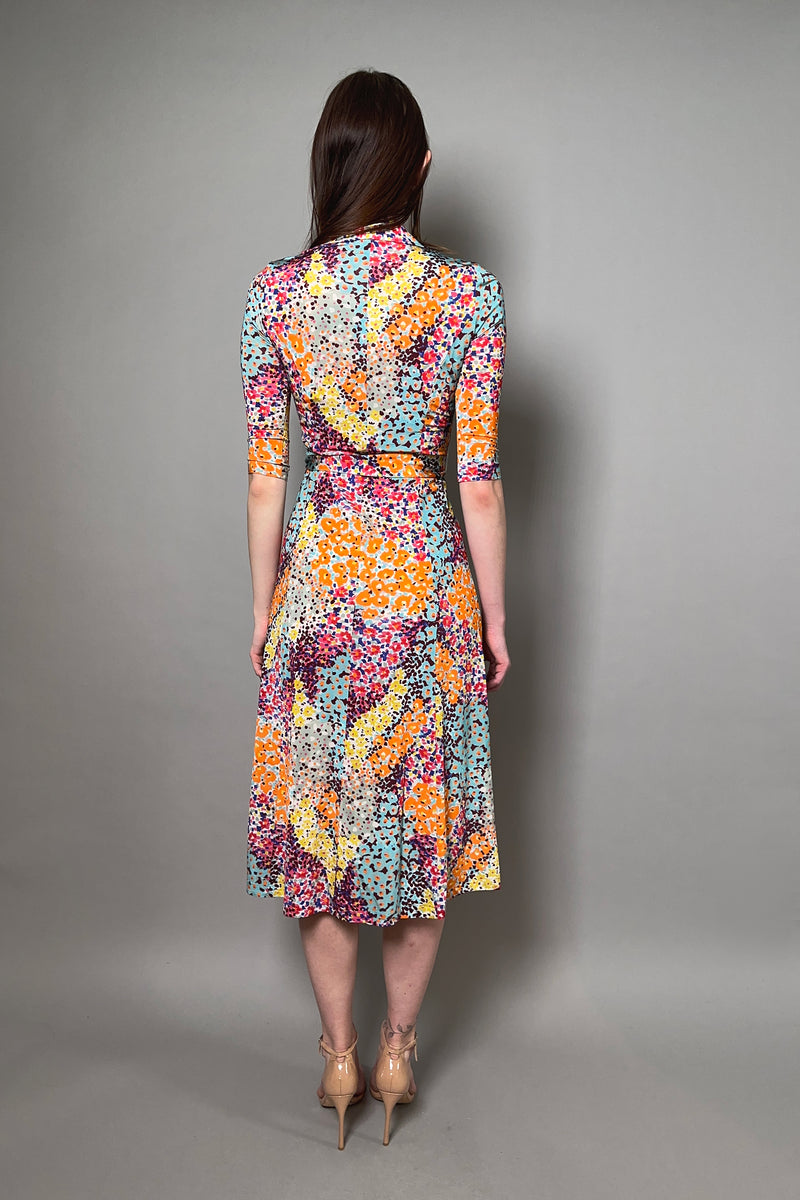 Rosso 35 Elbow Length Sleeve Belted Viscose Dress in Vibrant Multi Colored Abstract Print - Ashia Mode