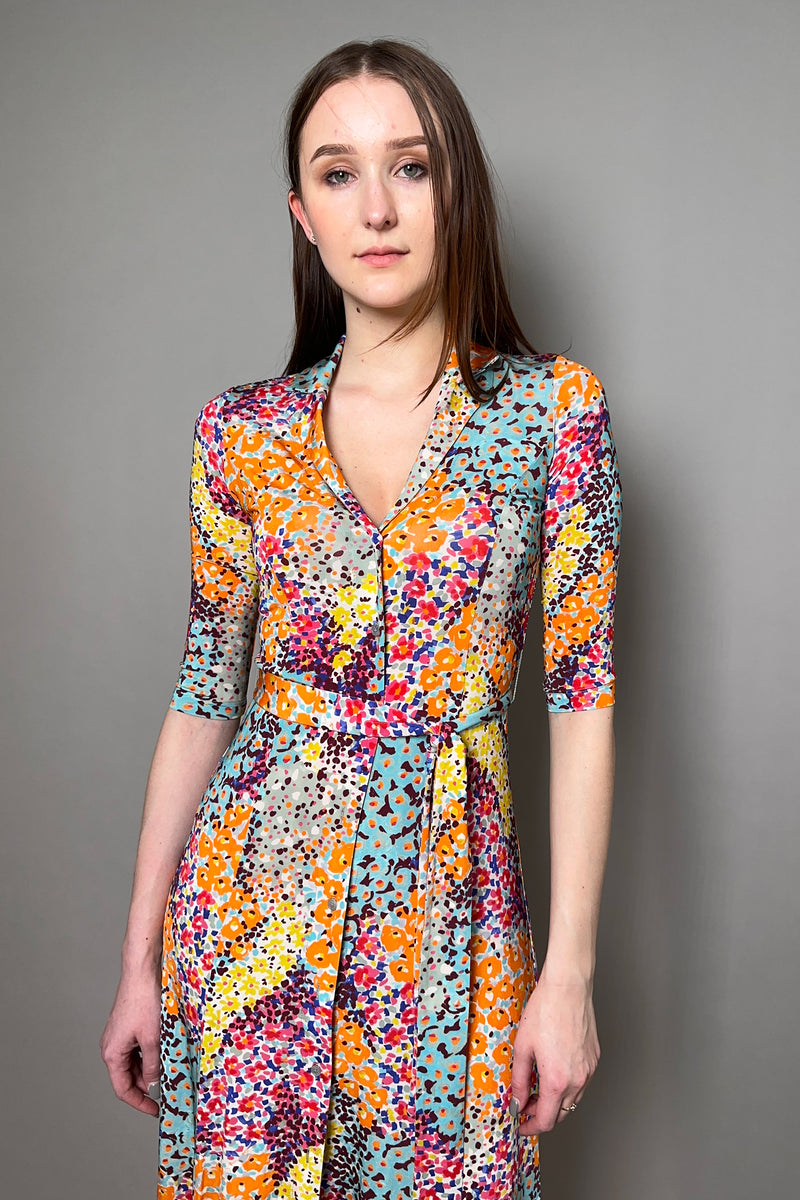 Rosso 35 Elbow Length Sleeve Belted Viscose Dress in Vibrant Multi Colored Abstract Print - Ashia Mode