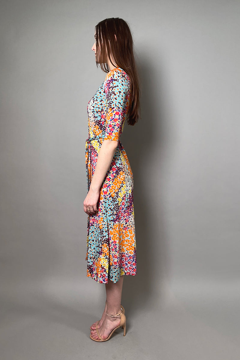 Rosso 35 Elbow Length Sleeve Belted Viscose Dress in Vibrant Multi Colored Abstract Print - Ashia Mode