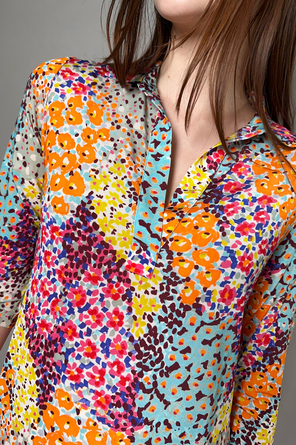 Rosso 35 3/4 Sleeve A-Line Viscose Dress in Vibrant Multi Colored Abstract Print - Ashia Mode