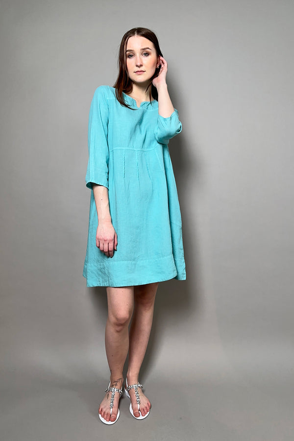 Rosso 35 Loose Fit Linen Dress in Turquoise - Ashia Mode