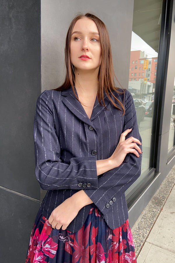 Sara Roka Navy Pinstripe Blazer