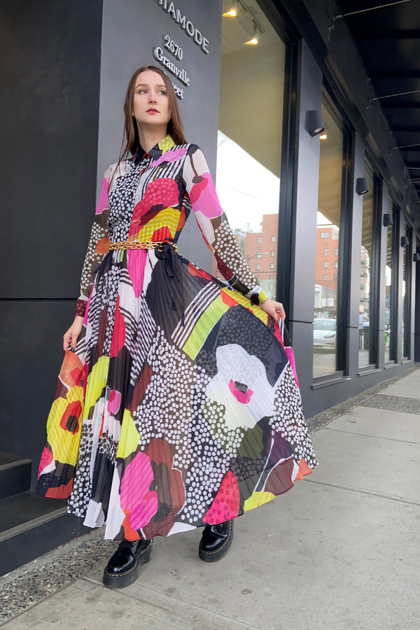 Sara Roka Crepe De Chine Dress in English Licorice Print