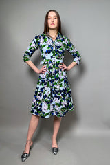 Samantha Sung Cotton Stretch Shirt Dress in Blue Cherry Blossom Print - Ashia Mode