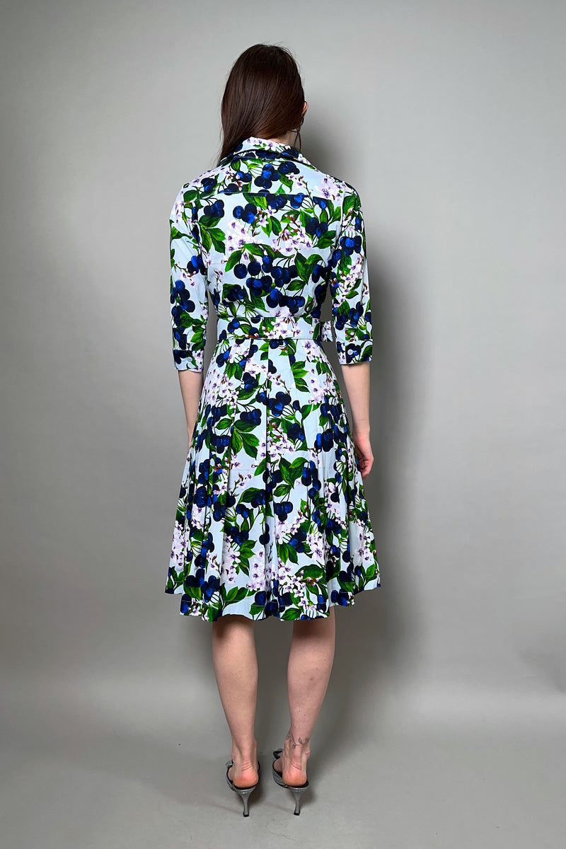 Samantha Sung Cotton Stretch Shirt Dress in Blue Cherry Blossom Print - Ashia Mode