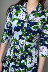 Samantha Sung Cotton Stretch Shirt Dress in Blue Cherry Blossom Print - Ashia Mode