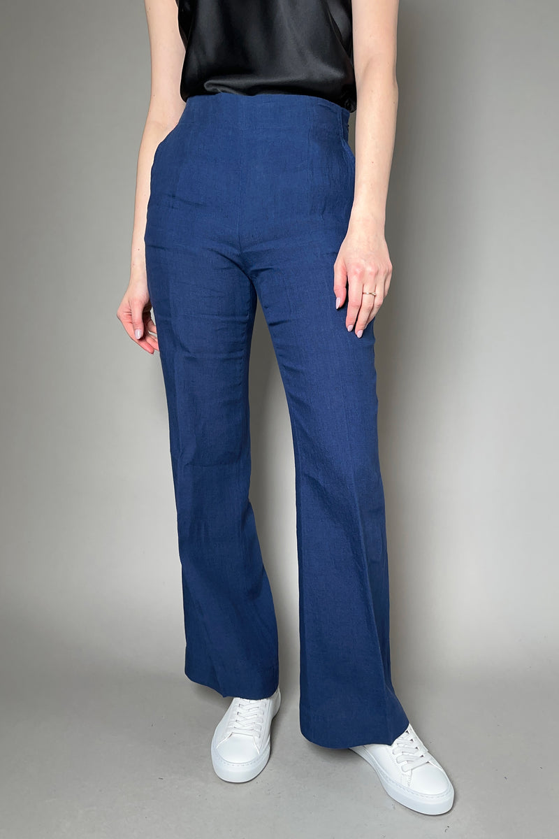 Tonet Pull-On Linen Trousers in Navy - Ashia Mode