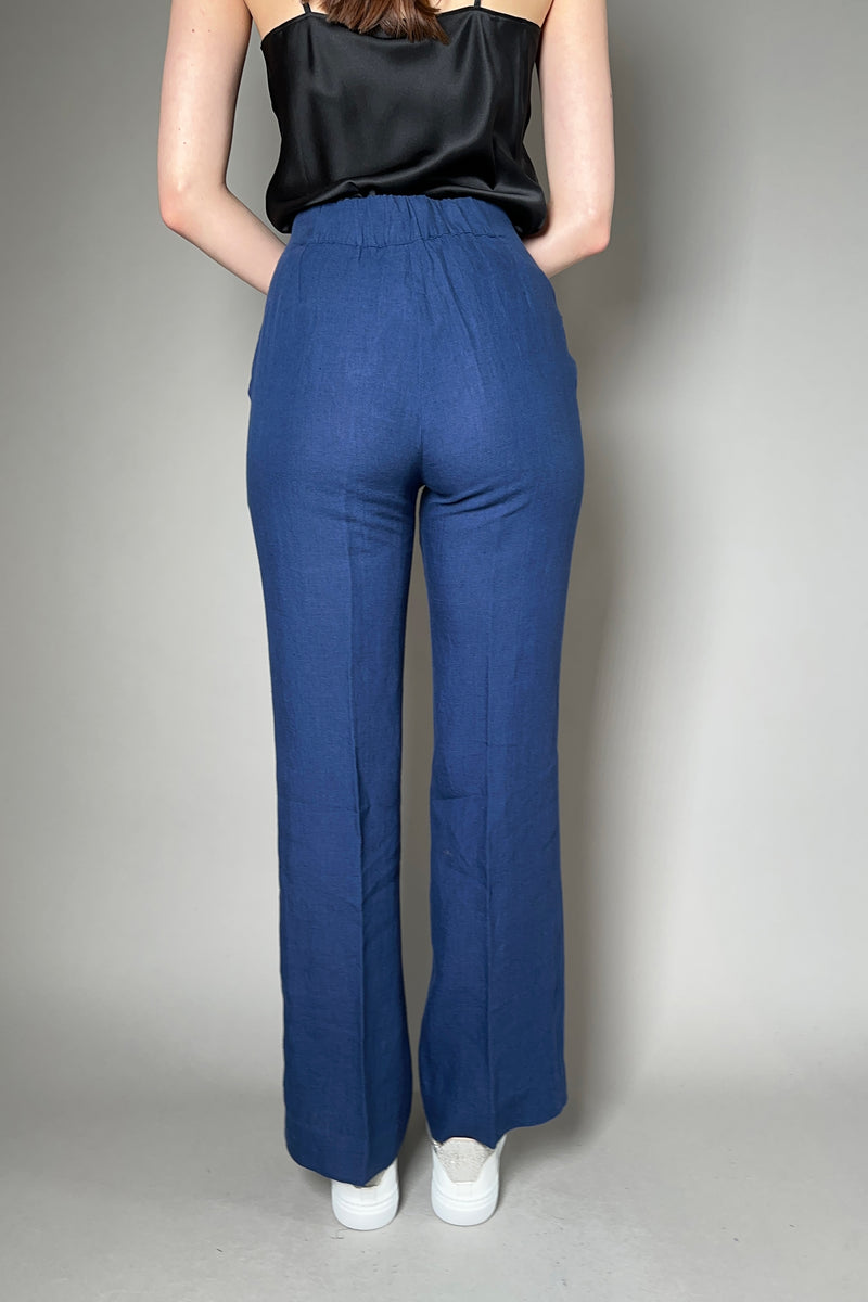Tonet Pull-On Linen Trousers in Navy - Ashia Mode