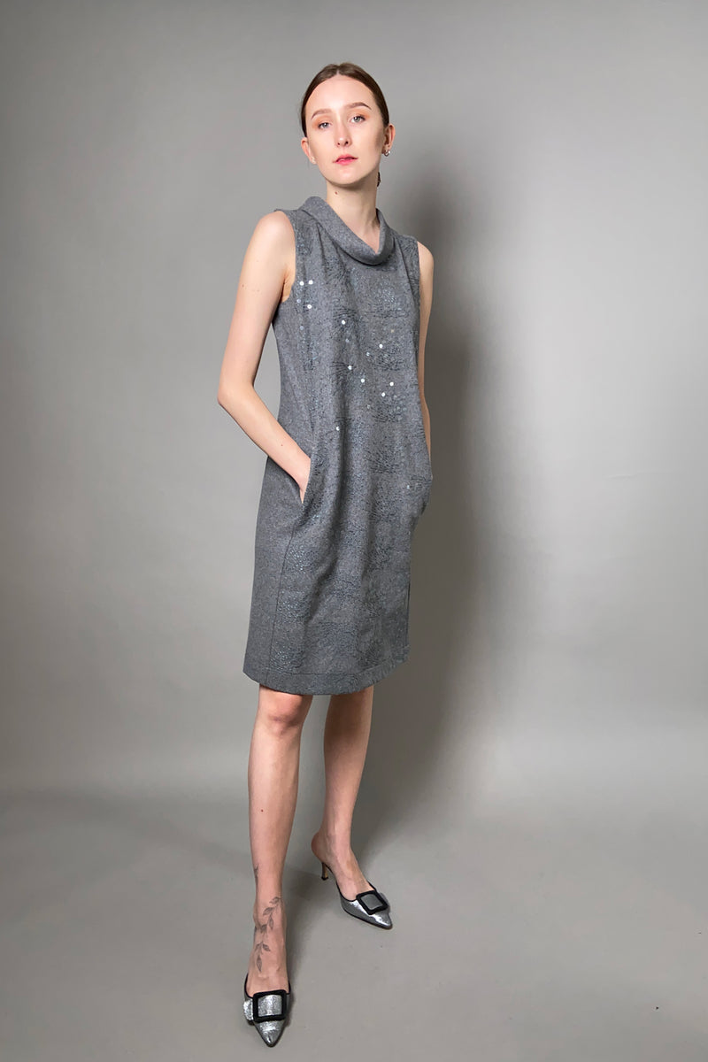 Tonet Felt Shift Dress with Sequin Embellishments in Grey - Ashia Mode