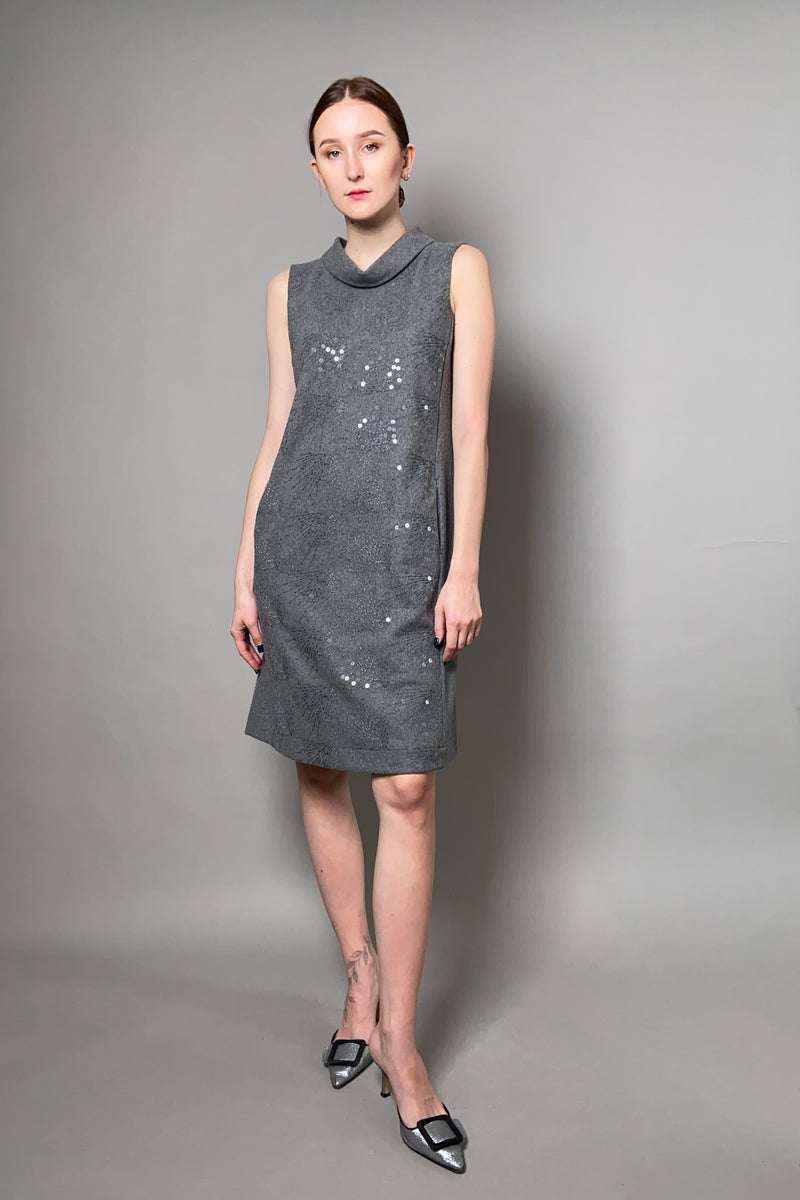 Tonet Felt Shift Dress with Sequin Embellishments in Grey - Ashia Mode