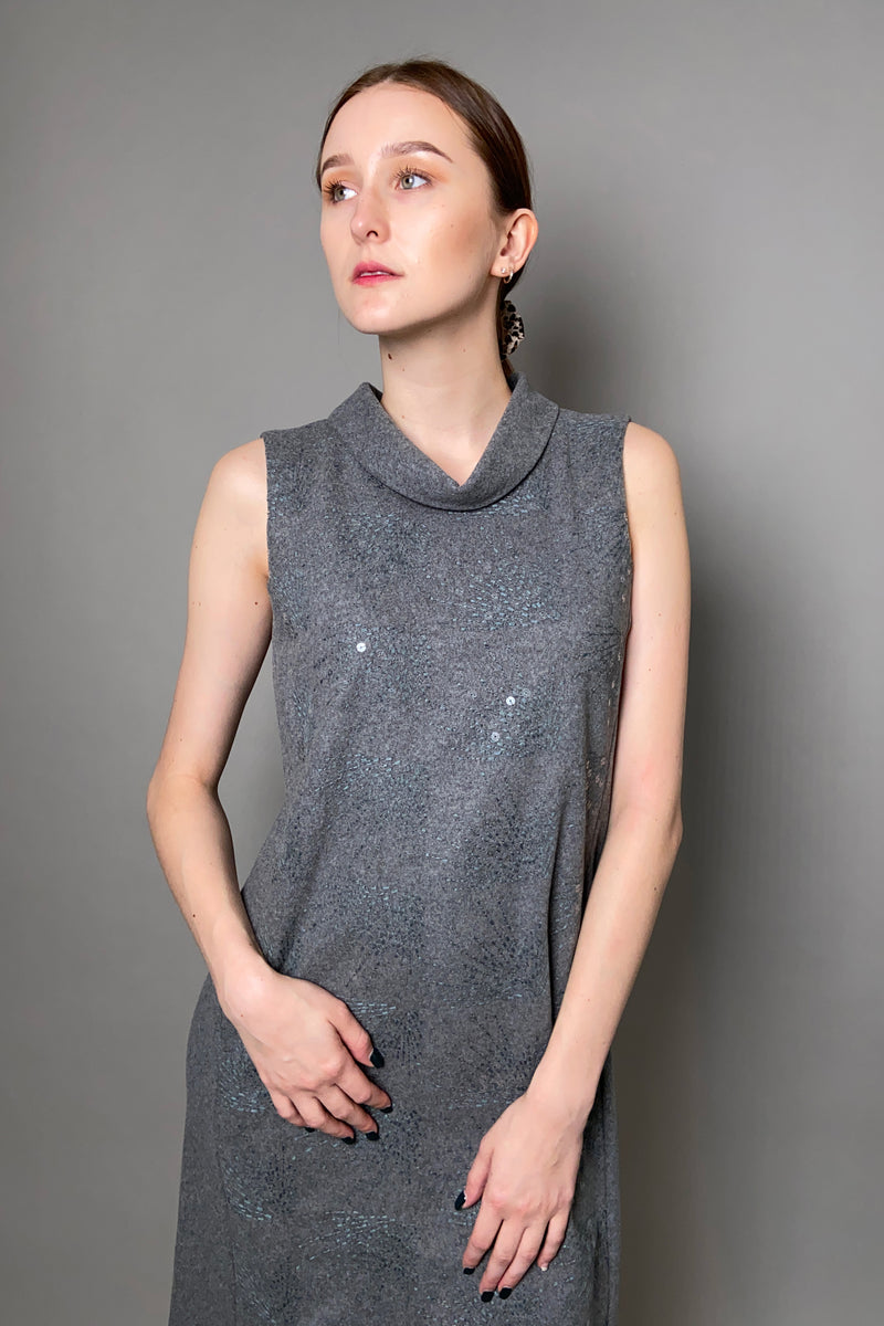Tonet Felt Shift Dress with Sequin Embellishments in Grey - Ashia Mode