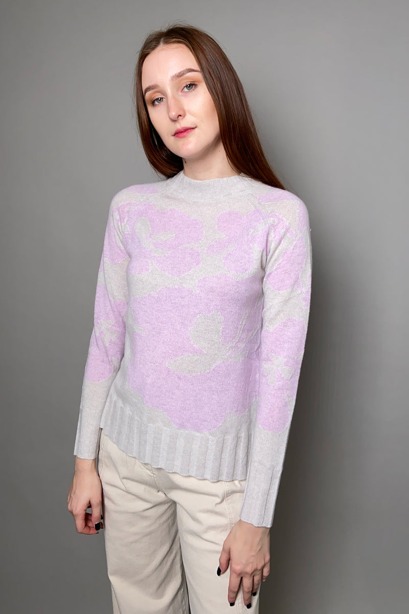 Kinross Intarsia Knit Cashmere Sweater in Birch and Orchid - Ashia Mode