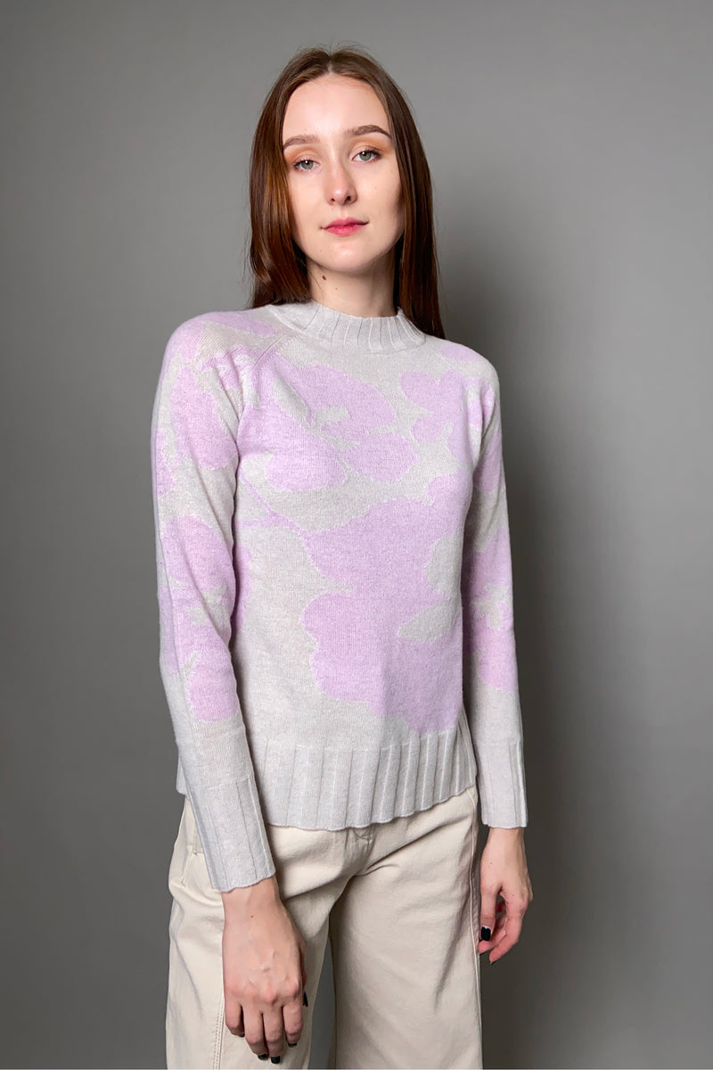 Kinross Intarsia Knit Cashmere Sweater in Birch and Orchid - Ashia Mode