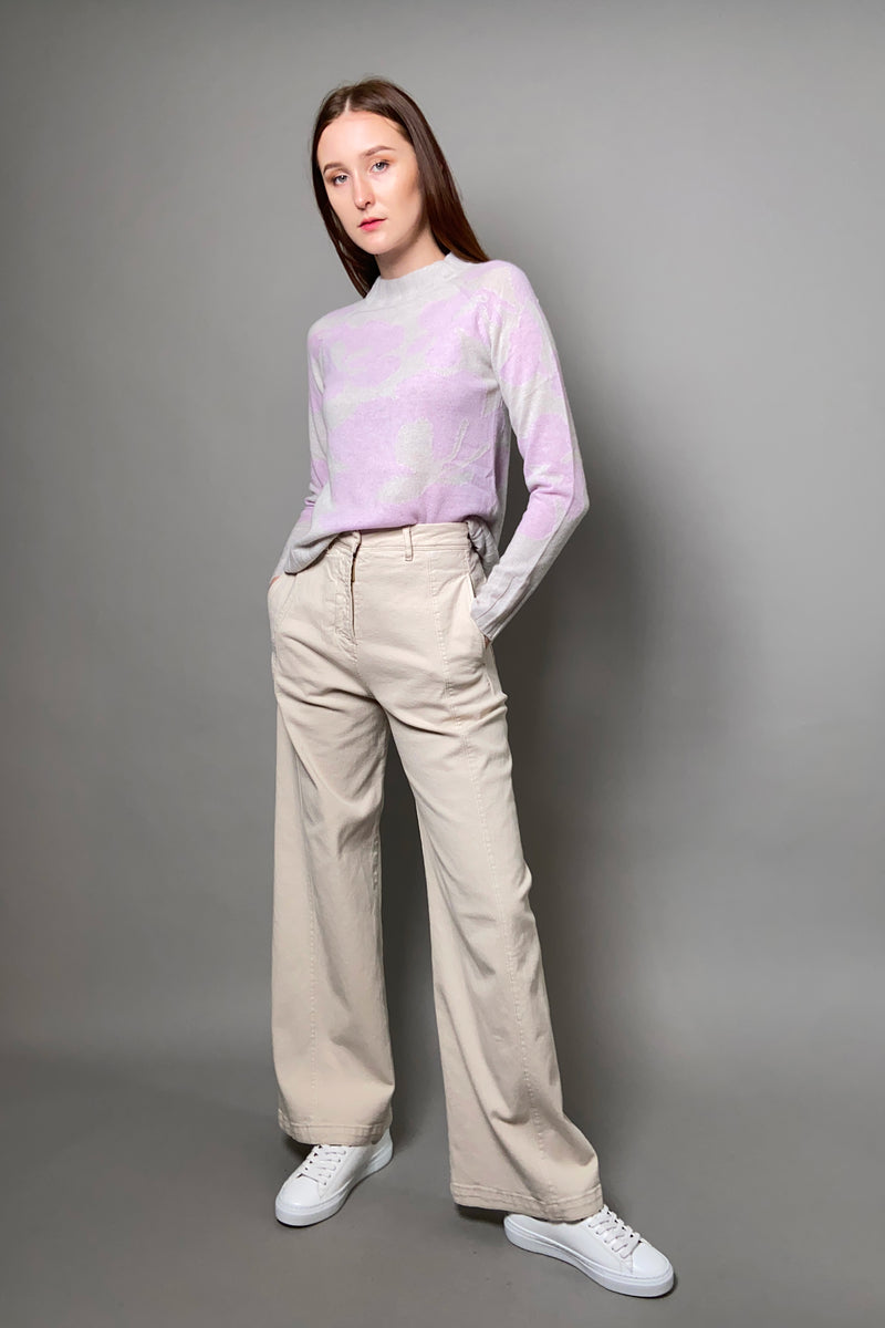 Kinross Intarsia Knit Cashmere Sweater in Birch and Orchid - Ashia Mode
