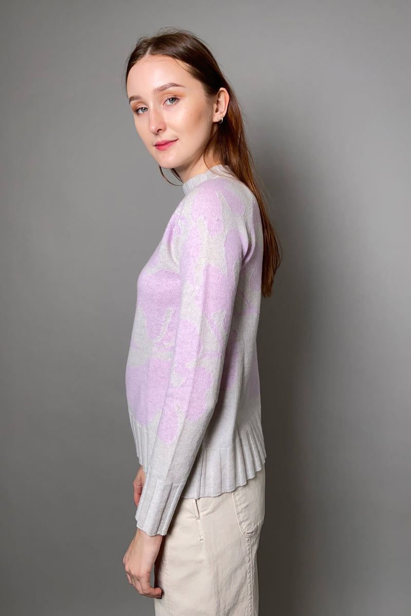 Kinross Intarsia Knit Cashmere Sweater in Birch and Orchid - Ashia Mode