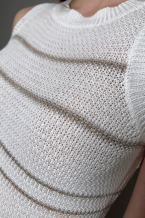 Tonet Stripe Knit Dress in White - Ashia Mode