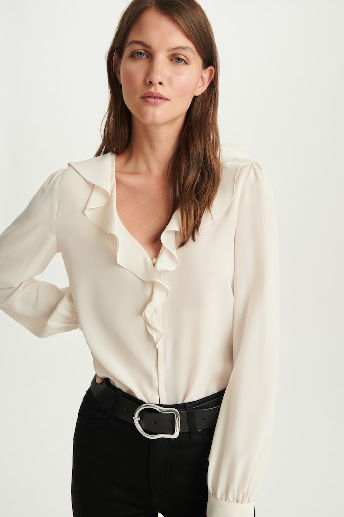 Dorothee Schumacher Sale Fluid Volumes Blouse in Off White - Ashia Mode